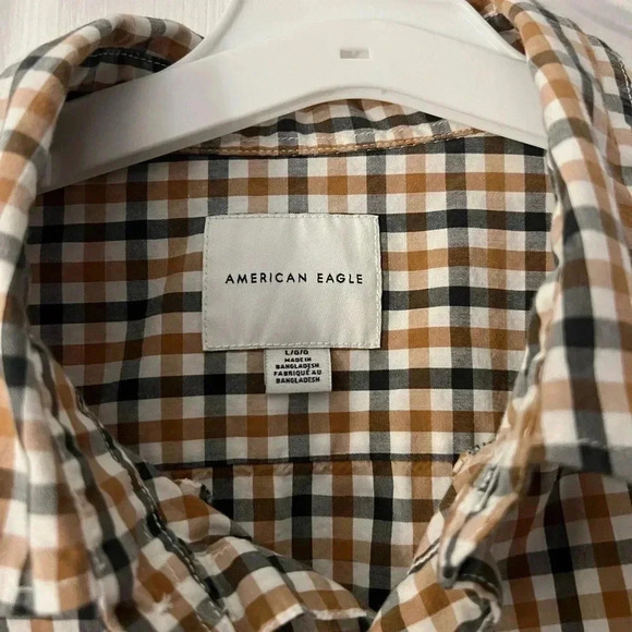 American Eagle Mens Large Tan Black Button Down Shirt - Picture 3 of 4